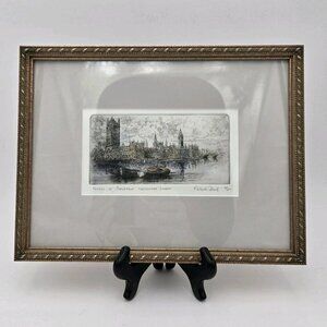 Micheal Bond Drypoint‎ Etching Houses Of Parliament London English Art Framed